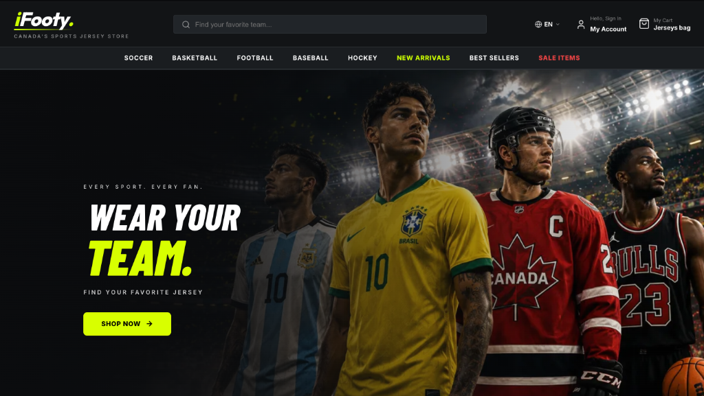 iFooty Canadian Sports Jersey E-Commerce Store